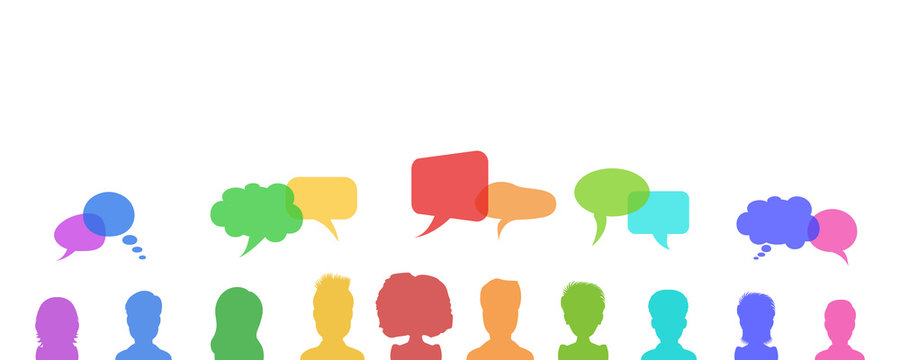 Business discussion or people talking, chat dialogue speech bubbles, news or social network design concept. Flat style  illustration