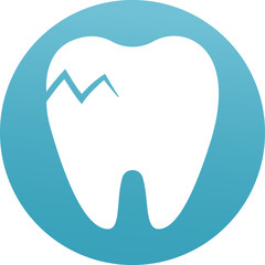 Cracked tooth flat icon, Dental and medicine. Dental Problem. Fractured and Chipped Teeth. Toothache, dental care concept. Unhealthy, cracked and broken teeth on blue background. Vector illustration