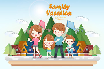 cute cartoon family travel