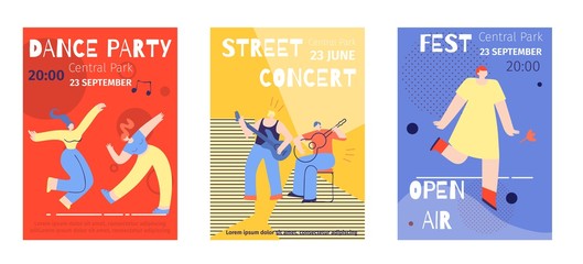 Music Party Announcement Poster Flat Template Set
