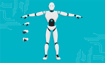 AI technology. Artificial Intelligence Technology with Machine Learning Robotic Head with Electronic Nodes and Code Vector Illustration