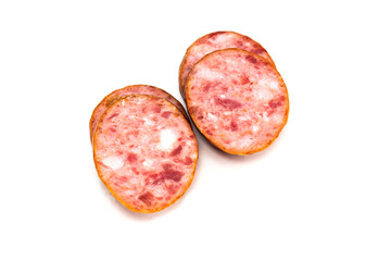 smoked sausage on a white background