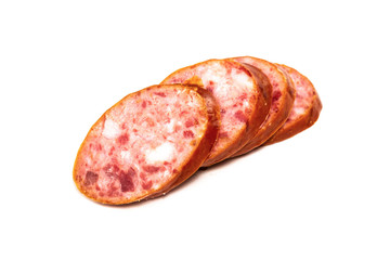 smoked sausage on a white background