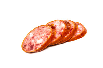 smoked sausage on a white background