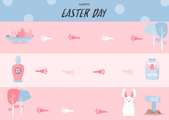 Frame of board Easter game ,Funny frame,Board games,rabbit,eggs,Vector illustrations
