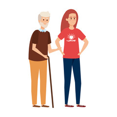 young woman volunteer helping a grandfather