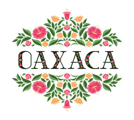 Oaxaca, Mexico illustration vector. Background with traditional flowers pattern from mexican embroidery floral ornament design. - 262673772