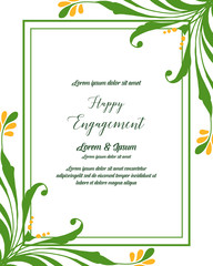 Vector illustration writing happy engagement for decoration of wreath frame