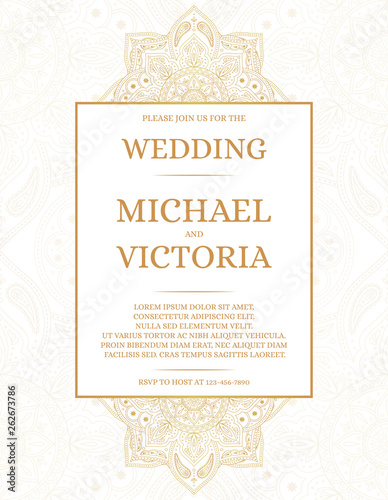 Traditional Wedding Invite Card Template Vector Vintage Floral Pattern With Golden Luxury Background Persian Save The Date Design Or Bridal Shower Party Invitation Wall Mural Irinelle