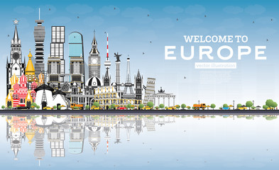 Welcome to Europe Skyline with Gray Buildings and Blue Sky.