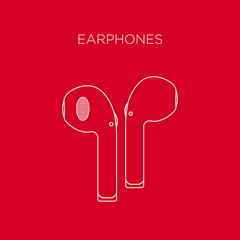 earphones, line icon vector. Red background