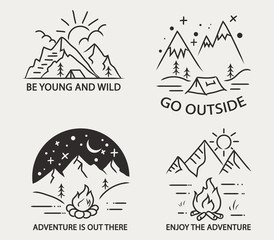 Mountain Camping Simple Line Illustration