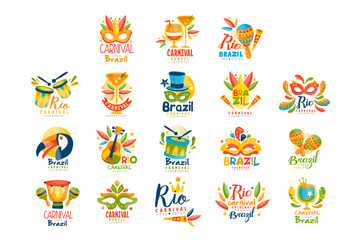 Brazilian Carnival logo design set, bright fest.ive party banners vector Illustration on a white background