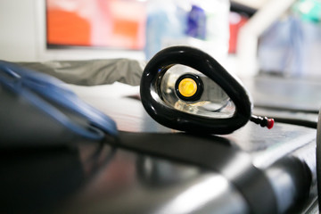 Doctor puts the oxygen mask on the patient before narcosis.