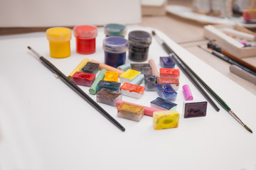 paint brushes pastel acrylic paint tools ready