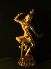 Indian statue bronze with Tara Goddess on black background - obrazy, fototapety, plakaty