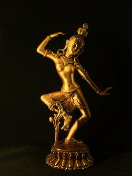 Indian statue bronze with Tara Goddess on black background