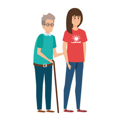 young woman volunteer helping a grandfather