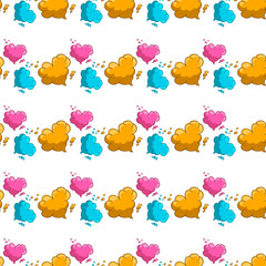 Seamless pattern with cartoon clouds in heart form