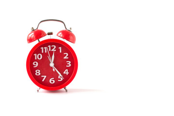 Alarm clock of blue color. Isolated on a white background. Front view