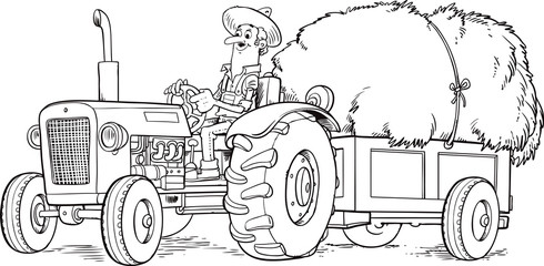 Tractor with hay in the cart illustration © Moriz