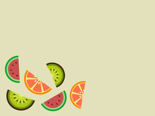 Summer fruit, watermelon,orange,kiwi with flat design