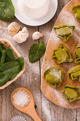 Spinach ravioli with ricotta cheese filling. 