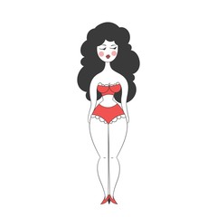 The woman dressed in a lingerie