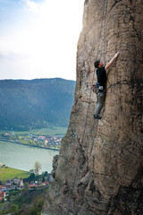 Fototapeta premium Kletterer am Edelweissturm