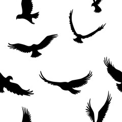 Vector seamless pattern with eagles. Black and white seamless background with eagles.