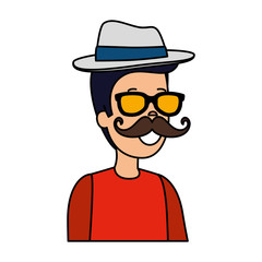 hipster man with sunglasses and elegant hat
