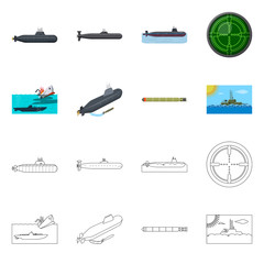 Vector illustration of war  and ship sign. Collection of war  and fleet stock symbol for web.