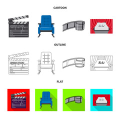 Vector illustration of television and filming sign. Set of television and viewing stock vector illustration.