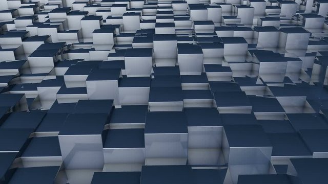 Blue cubes sliding back and forth background, side view, seamless loop