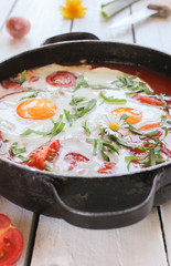 Schakschuka Tomaten Gericht Tomatensauce mit Ei