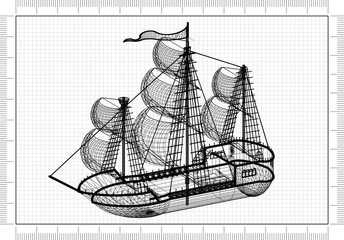 Old Sailing Ship Architect Blueprint 