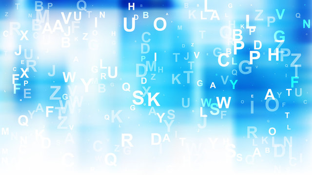 Abstract Blue And White Scattered Alphabet Letters Background Vector Art