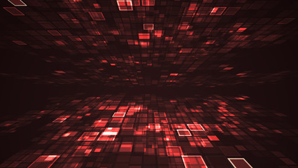 Abstract red light flashing rectangle grid perspective graphic illustration background. Digital technology futuristic concept.