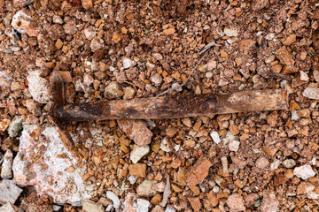  texture of different layers of clay underground in  clay quarry after geological study of soil.