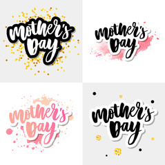 Happy Mothers Day elegant typography pink banner. Calligraphy text and heart in frame on red background for Mother's Day. Best mom ever vector illustration set