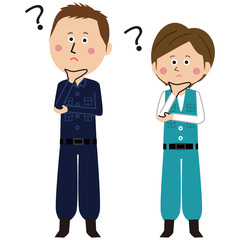 Fototapeta premium ポップな建築関係の男女が疑問を持つ