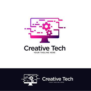 screen computer logo designs concept, tech logo template