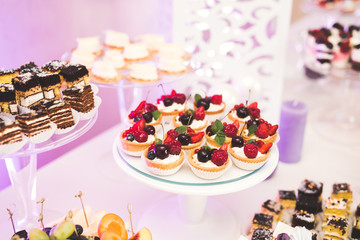 Delicious wedding reception candy bar dessert table