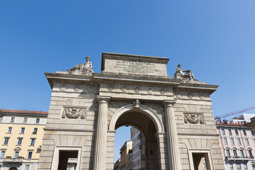 Fototapeta na wymiar Milan - The Porta Garibaldi, city gate located in the historic center. Lombardy, Italy