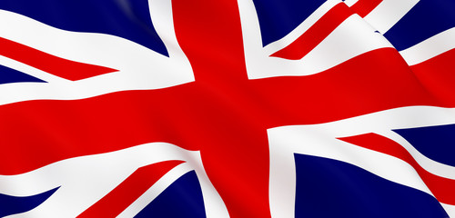 National Fabric Wave Closeup Flag of United Kingdom. 3d rendering illustration.