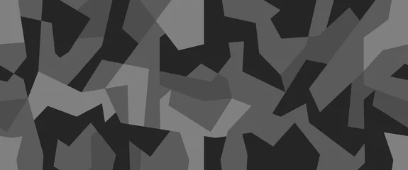 Foto op Canvas Geometrische camouflage naadloze patroon. Abstracte moderne camo, zwart-wit moderne militaire textuur achtergrond. Vector illustratie. © Юрий Парменов