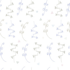 Seamless pattern of abstract branches on a white background. hand drawn . Triangles and curlicues