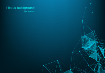 Abstract plexus background with connected lines and dots. Wave flow. Plexus geometric effect Big data with compounds. Lines plexus, minimal array. Digital data visualization. Vector illustration.