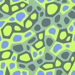 Colorful geometrical seamless pattern, with cell shapes and camo spots. Abstract background. Vector texture