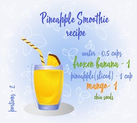 Pineapple smoothie recipe. Fresh organic smoothie ingredients. Health or detox diet food concept.